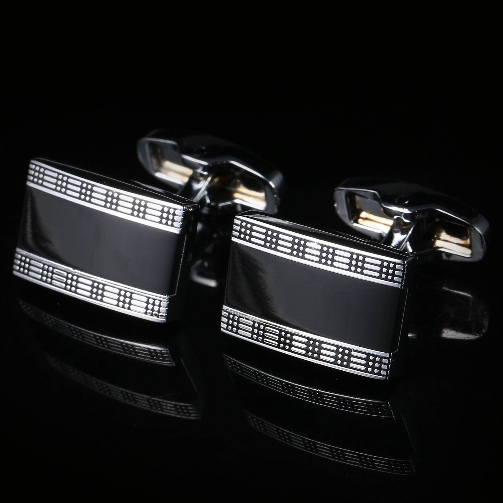 Black Enamel Men's Cufflinks - Stylish Copper Geometry Design - Buy Center