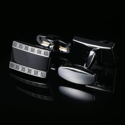 Black Enamel Men's Cufflinks - Stylish Copper Geometry Design - Buy Center