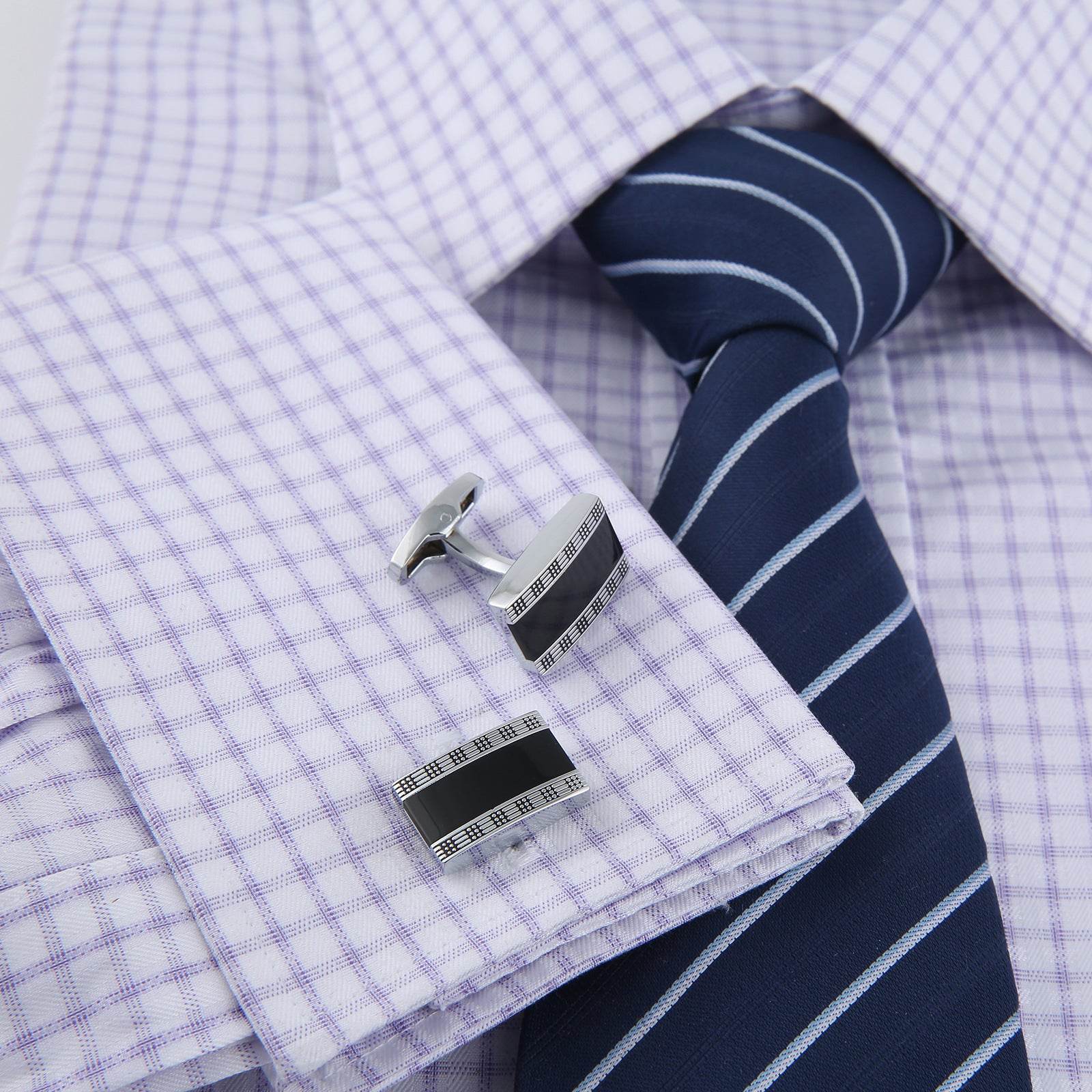 Black Enamel Men's Cufflinks - Stylish Copper Geometry Design - Buy Center