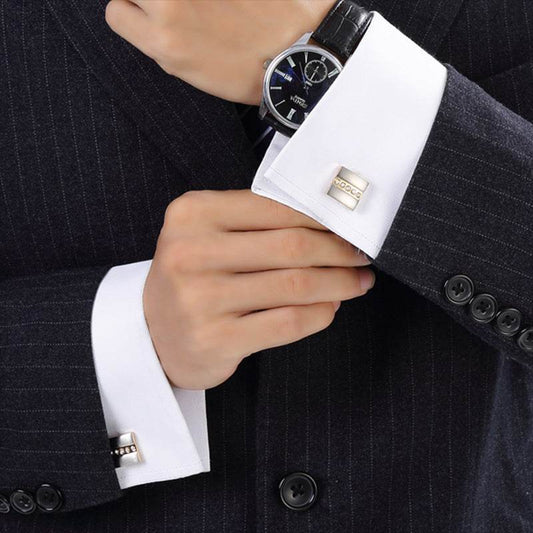 Two-Tone Brushed Metal Copper Cufflinks - Stylish Geometric Design for Men - Buy Center