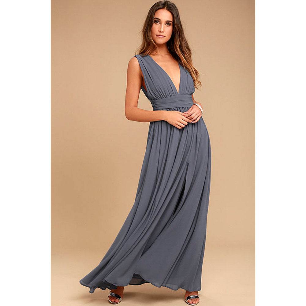 Buycenter Women's Deep V Sleeveless Long Dress - Stylish Evening Wear - Buy Center