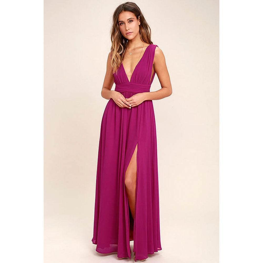 Buycenter Women's Deep V Sleeveless Long Dress - Stylish Evening Wear - Buy Center