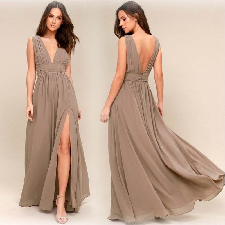 Buycenter Women's Deep V Sleeveless Long Dress - Stylish Evening Wear - Buy Center