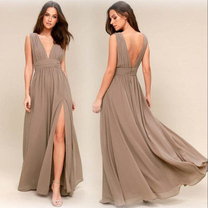 Buycenter Women's Deep V Sleeveless Long Dress - Stylish Evening Wear - Buy Center