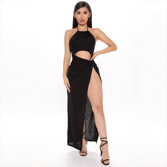 Buycenter Women's Lace-Up Halter Neck Long Skirt - Elegant Evening Dress - Buy Center