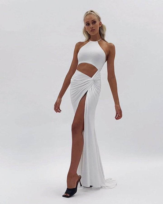 Buycenter Women's Lace-Up Halter Neck Long Skirt - Elegant Evening Dress - Buy Center