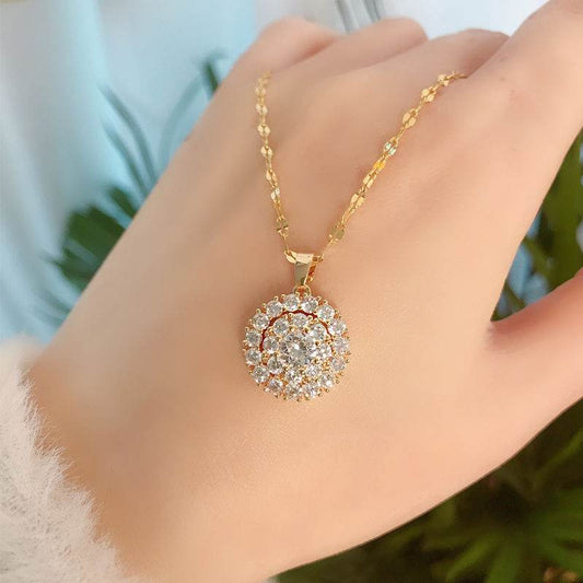 Stylish Diamond Pendant Necklace - Korean Geometric Design in Titanium - Buy Center