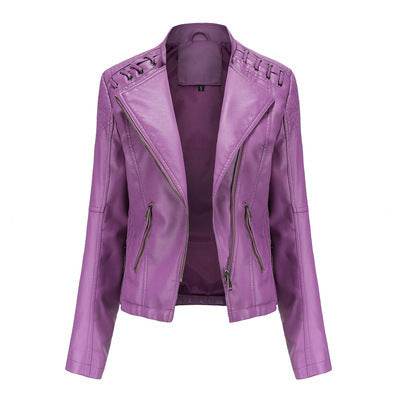 Buycenter Women's Slim PU Leather Jacket - Short Motorcycle Style - Buy Center