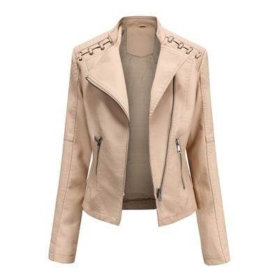 Buycenter Women's Slim PU Leather Jacket - Short Motorcycle Style - Buy Center