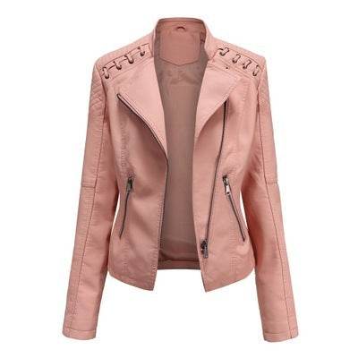 Buycenter Women's Slim PU Leather Jacket - Short Motorcycle Style - Buy Center