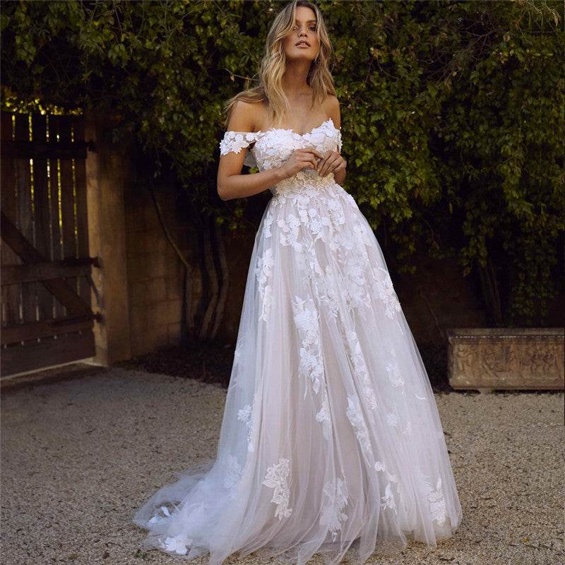 Off-Shoulder Lace Wedding Dress - Elegant A-Line Bridal Gown 2025 - Buy Center