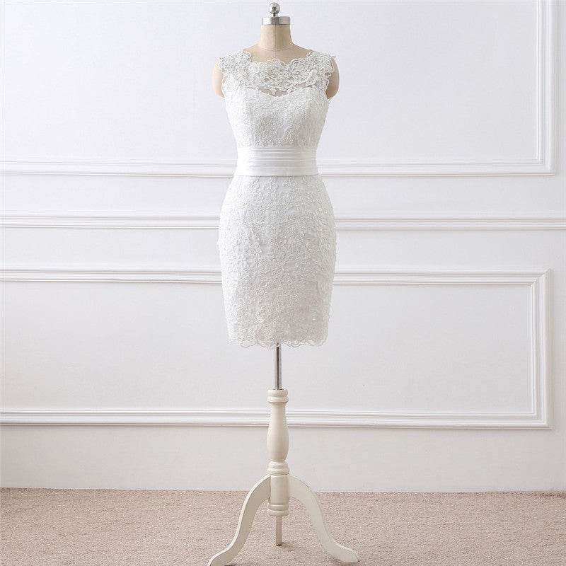 Elegant Two-Piece White Wedding Dress - Satin Fabric & Round Neck Style - Buy Center