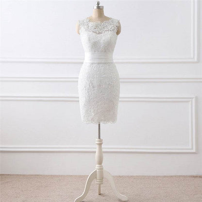 Elegant Two-Piece White Wedding Dress - Satin Fabric & Round Neck Style - Buy Center