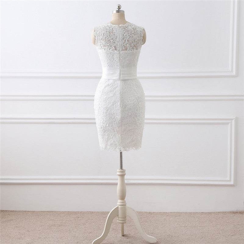 Elegant Two-Piece White Wedding Dress - Satin Fabric & Round Neck Style - Buy Center