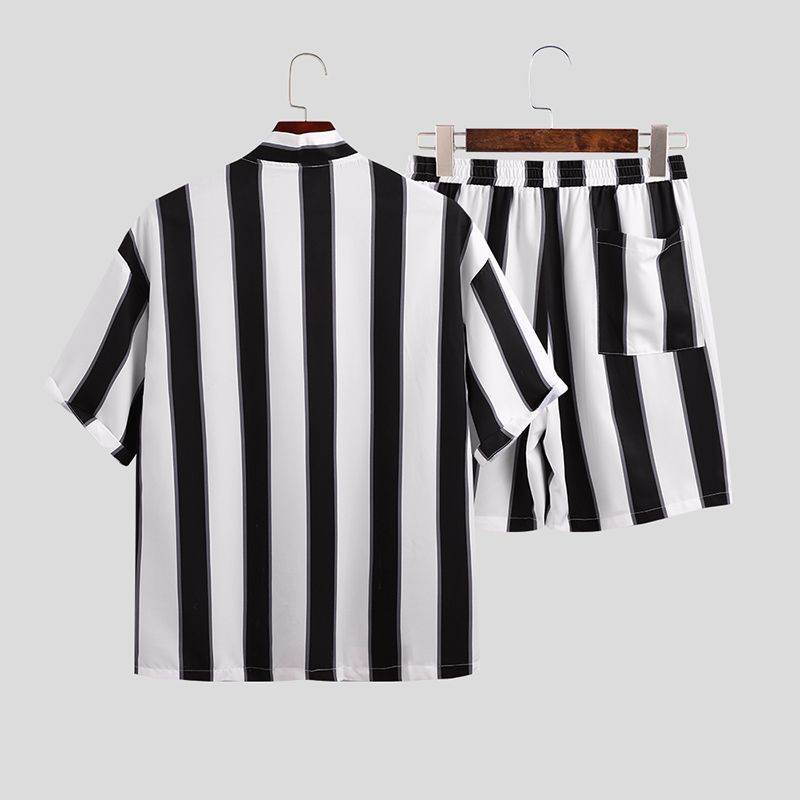 Men's Summer Striped Beach Pajama Set - Comfortable Leisurewear in 100% Polyester - Buy Center