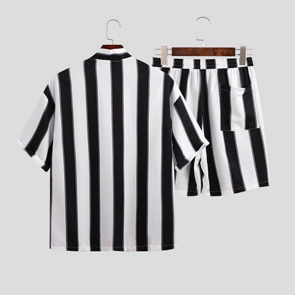 Men's Summer Striped Beach Pajama Set - Comfortable Leisurewear in 100% Polyester - Buy Center