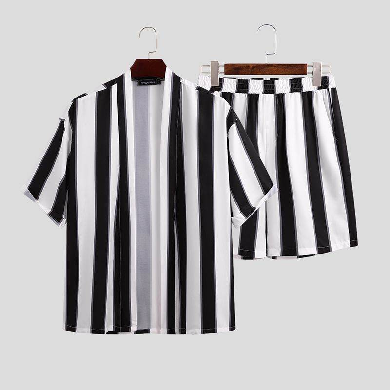 Men's Summer Striped Beach Pajama Set - Comfortable Leisurewear in 100% Polyester - Buy Center