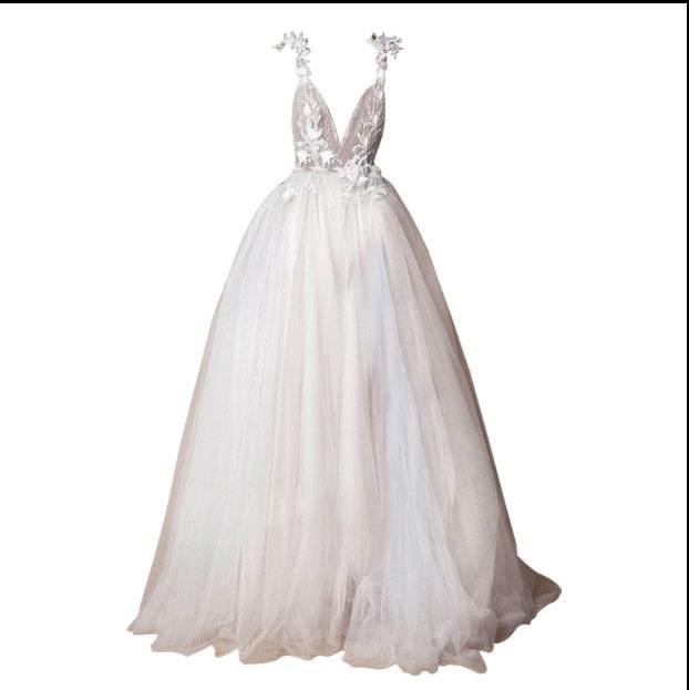 Angel Wedding Dress - Diamond Lace Collar & Chic High Slit Back Design - Buy Center