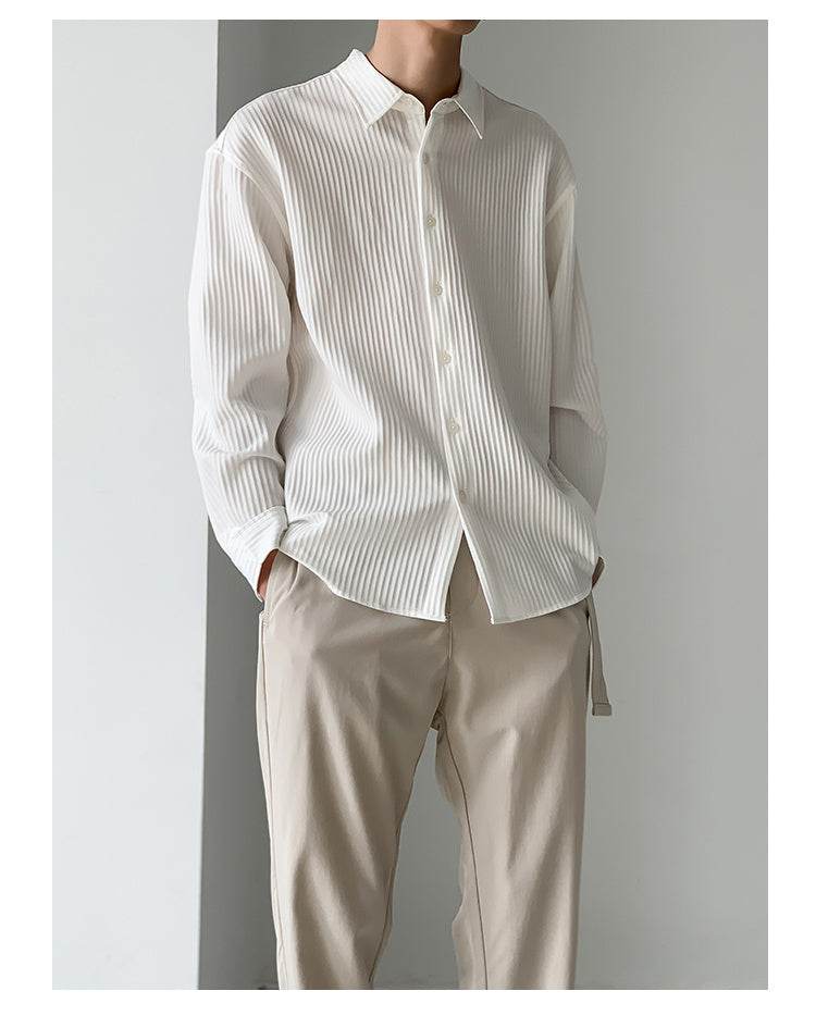 Buycenter Men’s Casual Long-Sleeved Shirt - Thin, Retro Striped Style - Buy Center