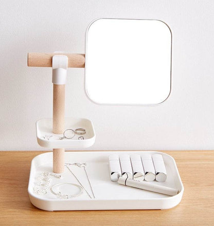 Elegant Beech Wood Makeup Box with Mirror - Stylish Desktop Organizer - Buy Center