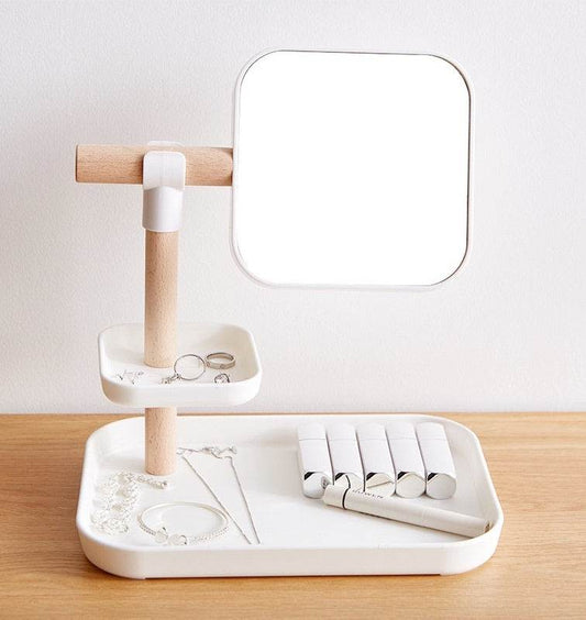 Elegant Beech Wood Makeup Box with Mirror - Stylish Desktop Organizer - Buy Center