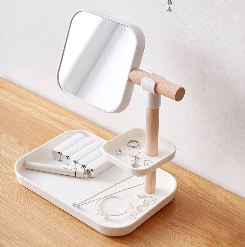 Elegant Beech Wood Makeup Box with Mirror - Stylish Desktop Organizer - Buy Center