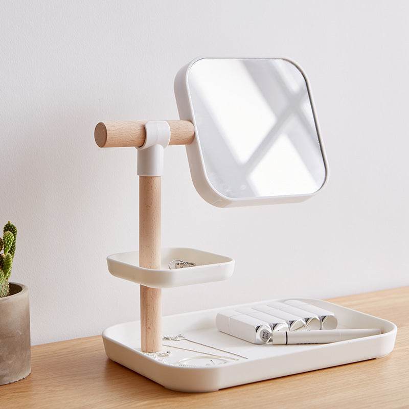 Elegant Beech Wood Makeup Box with Mirror - Stylish Desktop Organizer - Buy Center