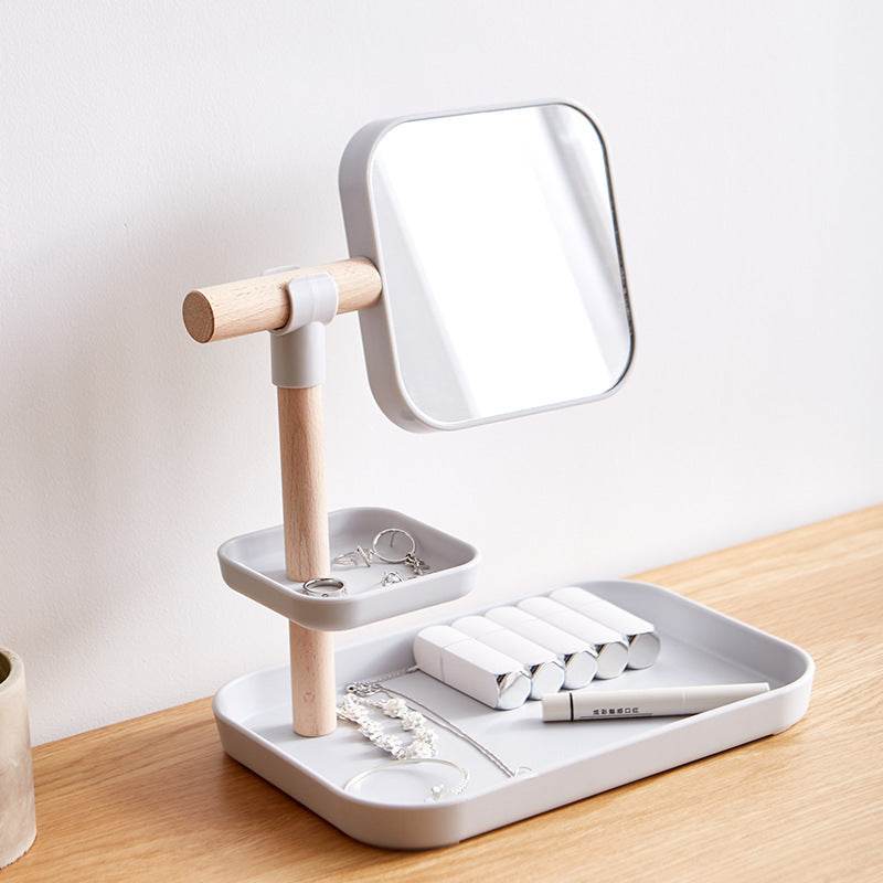 Elegant Beech Wood Makeup Box with Mirror - Stylish Desktop Organizer - Buy Center