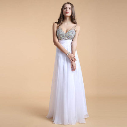 Elegant Chiffon Evening Dress - Long Skirt, Deep V-Neck for Weddings - Buy Center