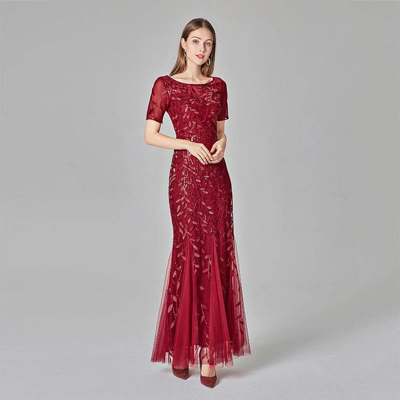 Buycenter Large Size Evening Dress - Slim Fit Pearl Mesh Fishtail Design - Buy Center