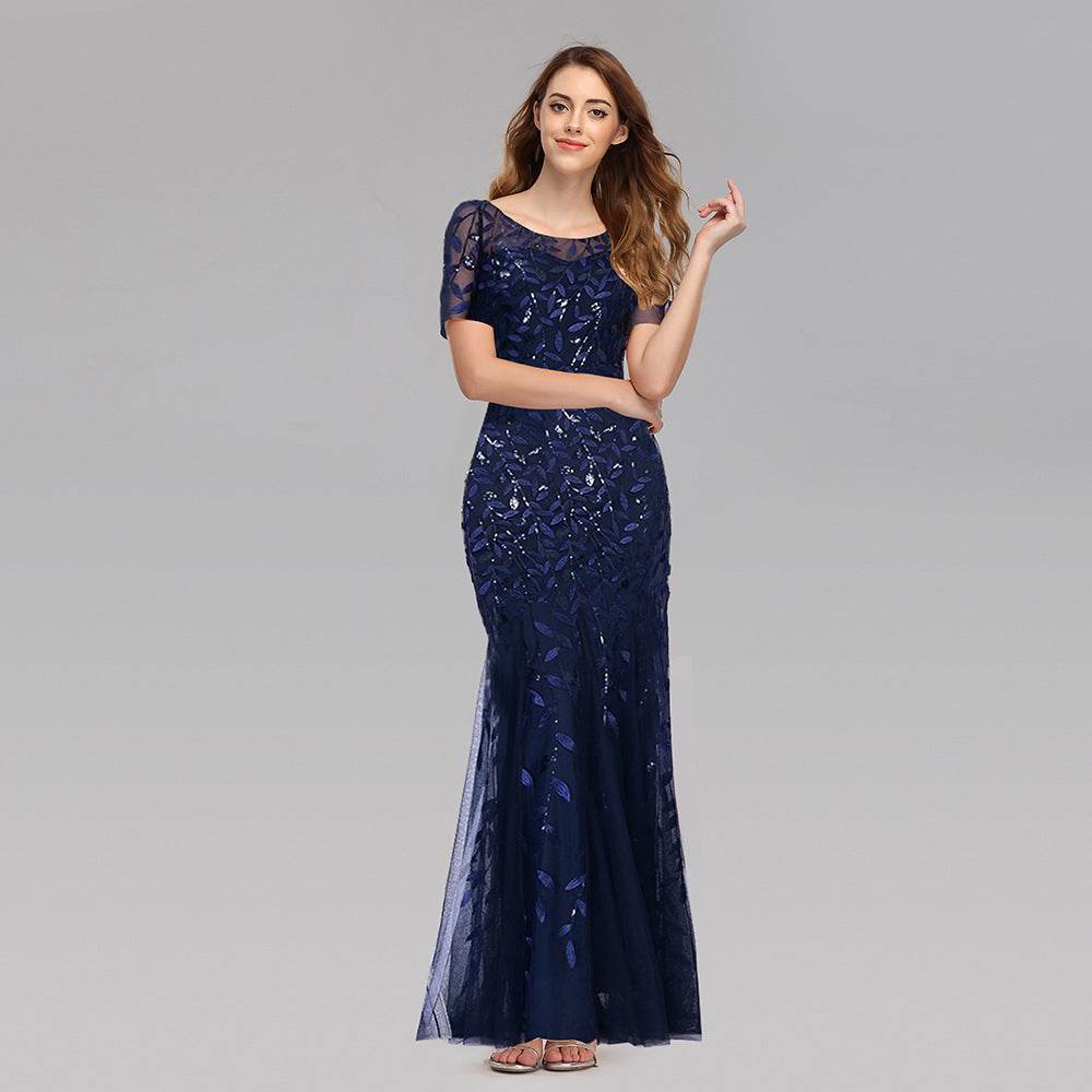 Buycenter Large Size Evening Dress - Slim Fit Pearl Mesh Fishtail Design - Buy Center