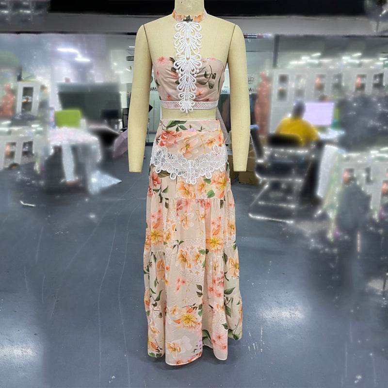 Buycenter Floral Lace Hem Top & Skirt Set - Elegant Evening Dresses - Buy Center