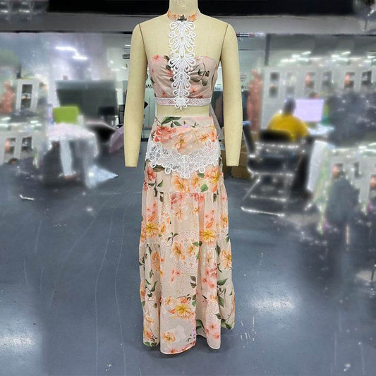 Buycenter Floral Lace Hem Top & Skirt Set - Elegant Evening Dresses - Buy Center
