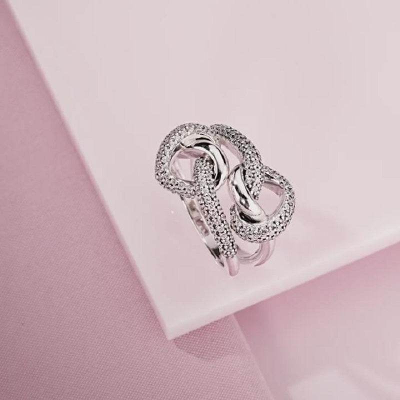 Trendy Silver Wave Engagement Ring - Diamond-Encrusted Modern Style - Buy Center