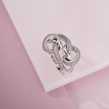 Trendy Silver Wave Engagement Ring - Diamond-Encrusted Modern Style - Buy Center