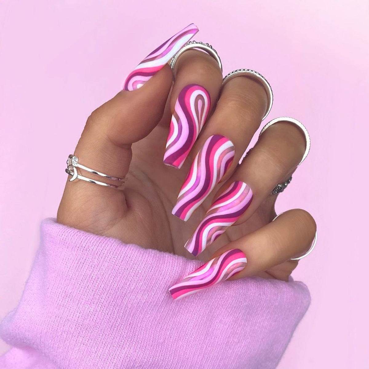 Detachable Artistic Press-On Nails Set - 24 Trendy Stylish False Tips - Buy Center