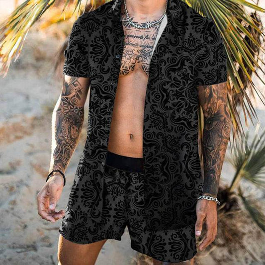 Floral Beach Two-Piece Suit for Men - Trendy Pajama Set for Relaxation - Buy Center