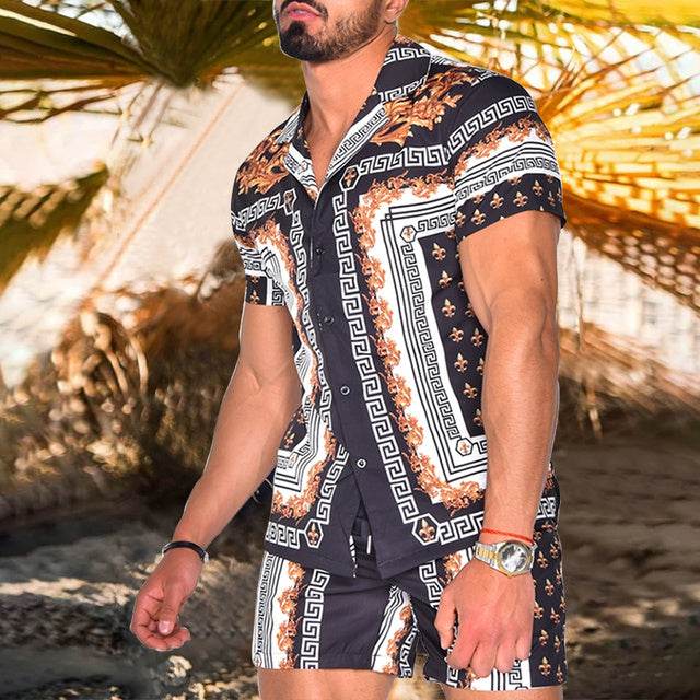 Floral Beach Two-Piece Suit for Men - Trendy Pajama Set for Relaxation - Buy Center
