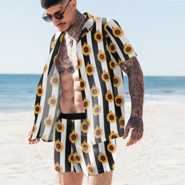 Floral Beach Two-Piece Suit for Men - Trendy Pajama Set for Relaxation - Buy Center
