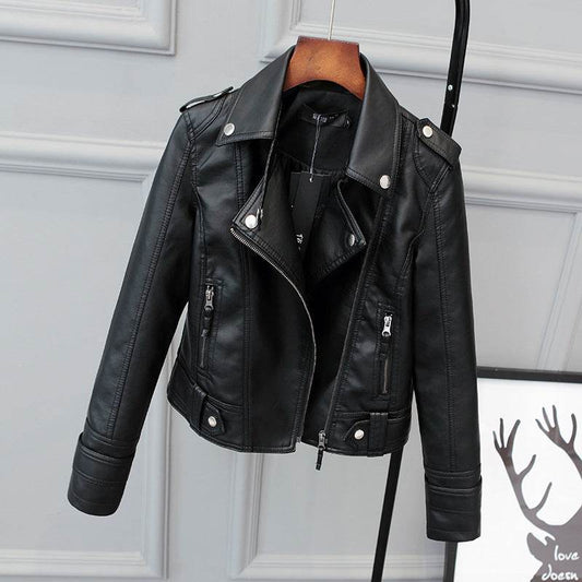 Buycenter Slim-Fit PU Motorcycle Jacket - Short Style for Women - Buy Center