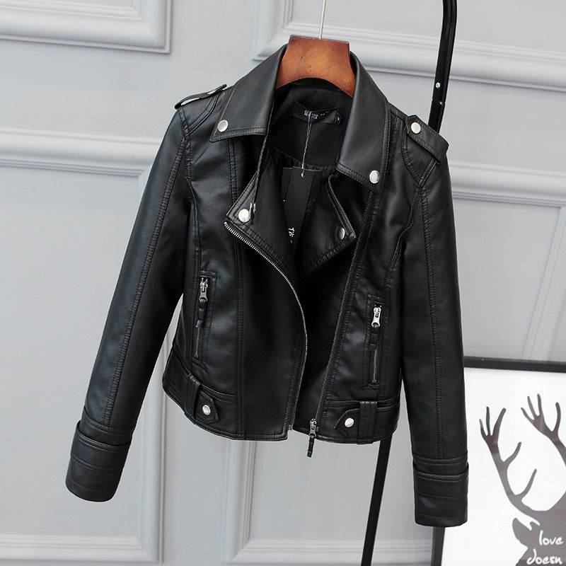 Buycenter Slim-Fit PU Motorcycle Jacket - Short Style for Women - Buy Center