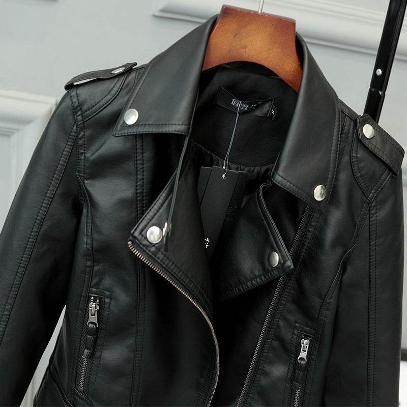Buycenter Slim-Fit PU Motorcycle Jacket - Short Style for Women - Buy Center