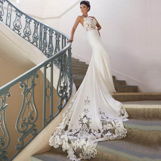Elegant Spaghetti Straps Lace Bridal Gown - Pure White & Ivory Options - Buy Center