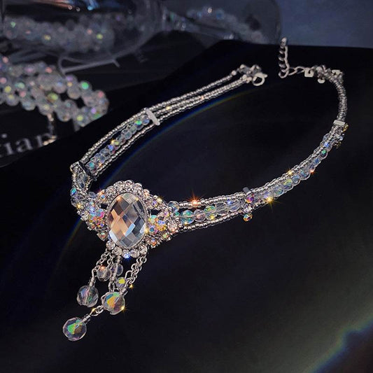 Queen Exaggerated Fairy Gem Necklace - Silver Round Bead Chain Jewelry - Buy Center