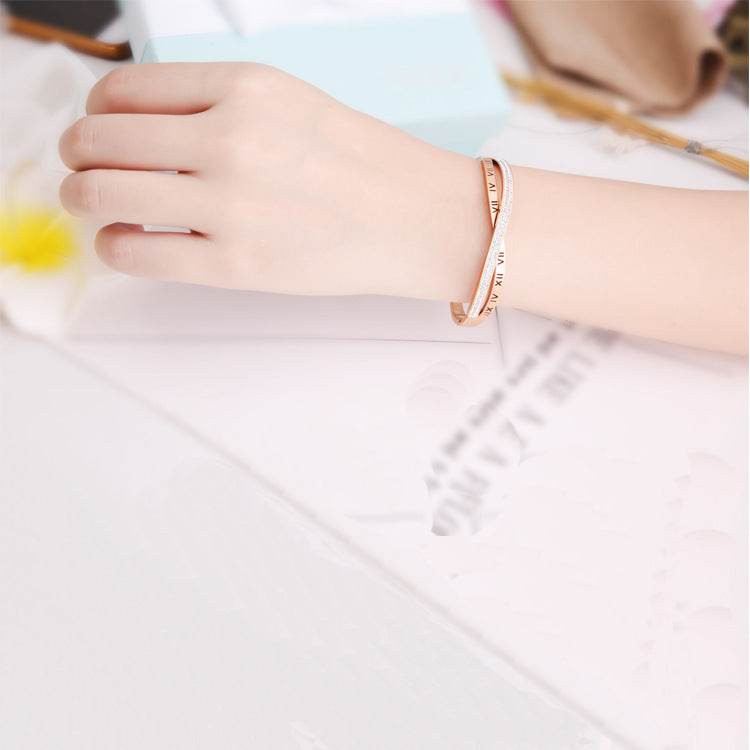 Women's Roman Word Diamond Bracelet - Elegant Titanium Steel Jewelry - Buy Center