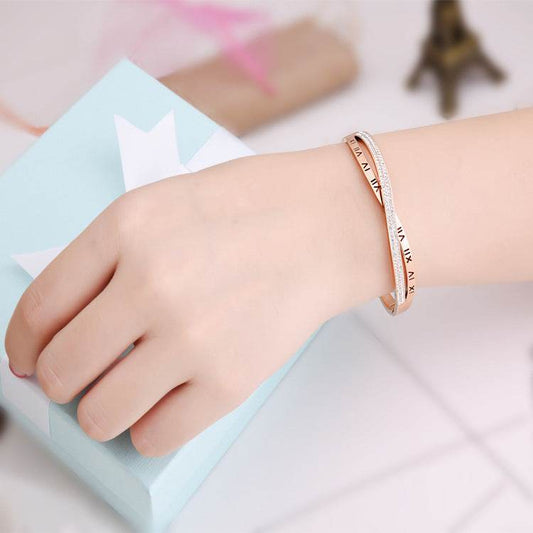 Women's Roman Word Diamond Bracelet - Elegant Titanium Steel Jewelry - Buy Center