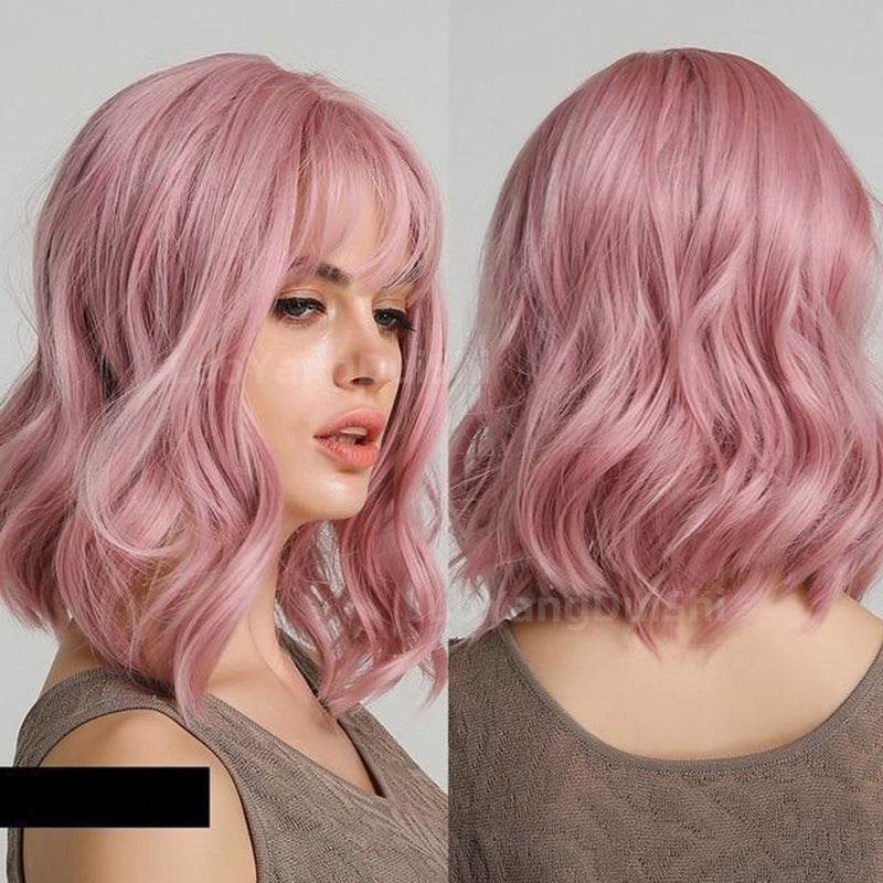 New Natural Wave Purple Wig - Short Curly Hair with Chic Bangs - Buy Center