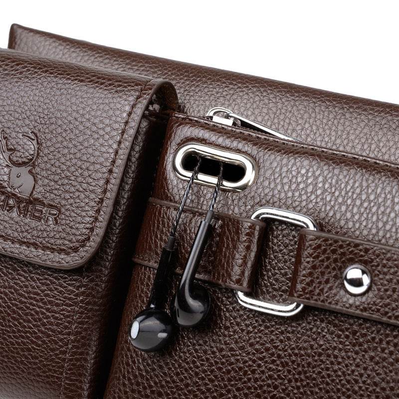 Men's Multifunctional Sports Waist Bag - Trendy Waterproof PU Leather - Buy Center