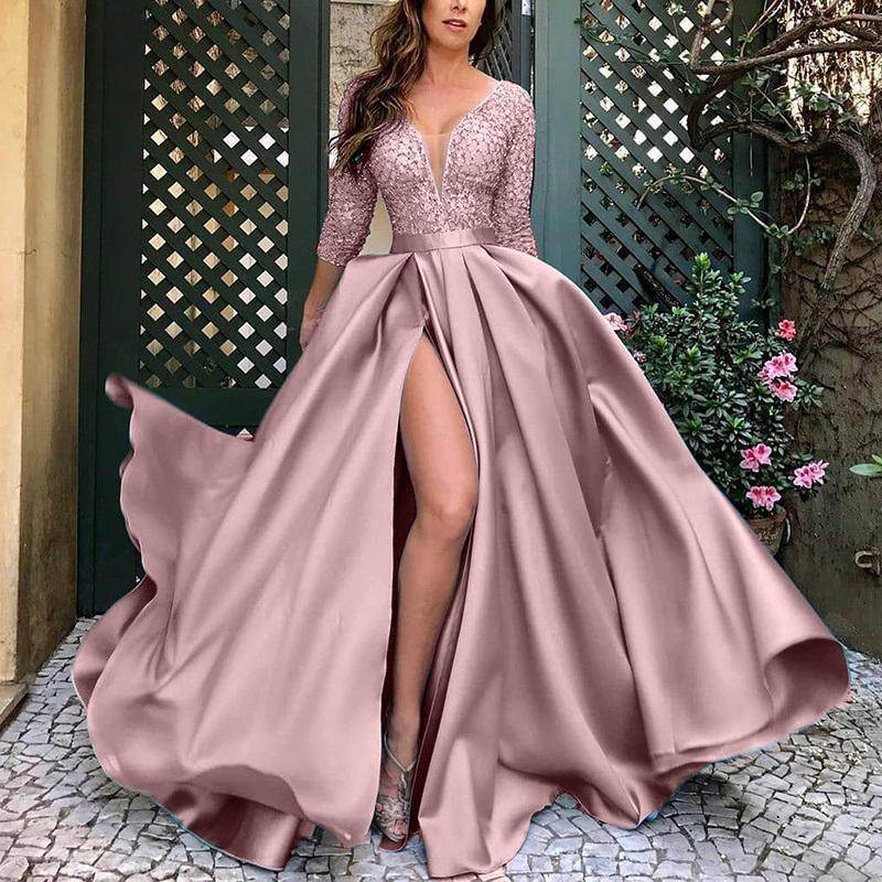 Buycnter Sexy Long Dress - V-Neck, Hot Stamping, Available in Multiple Colors - Buy Center