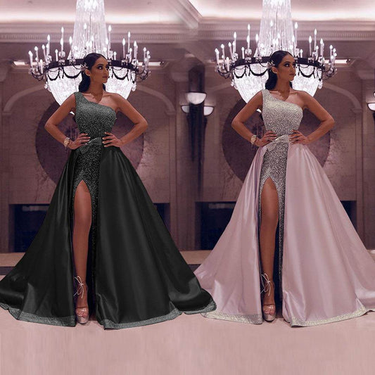 Buycenter One-Shoulder Mopping Evening Dress - Pink & Black Options - Buy Center
